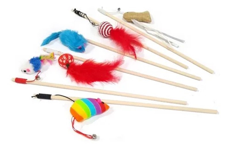 Brinquedo Varinhas Sortidas Penas Guizos Para Gatos