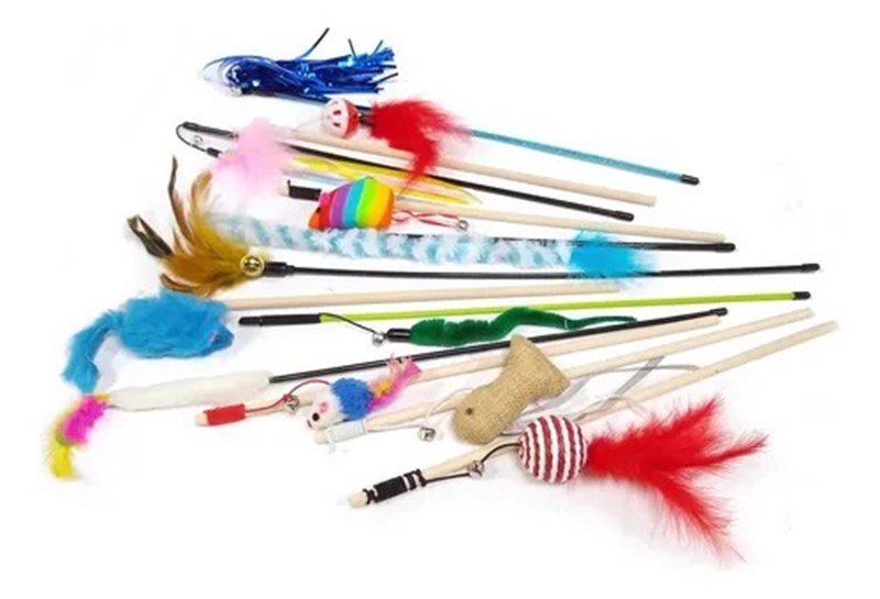 Brinquedo Varinhas Sortidas Penas Guizos Para Gatos