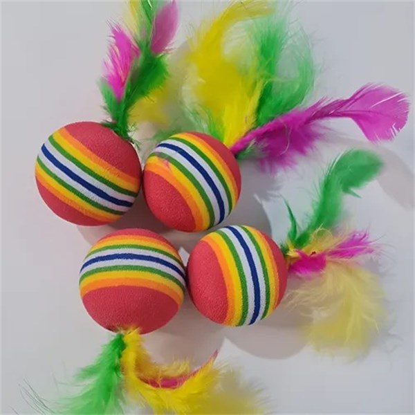 Brinquedo Bolinhas Com Pena Para Gatos Kit Com 4 Unidades
