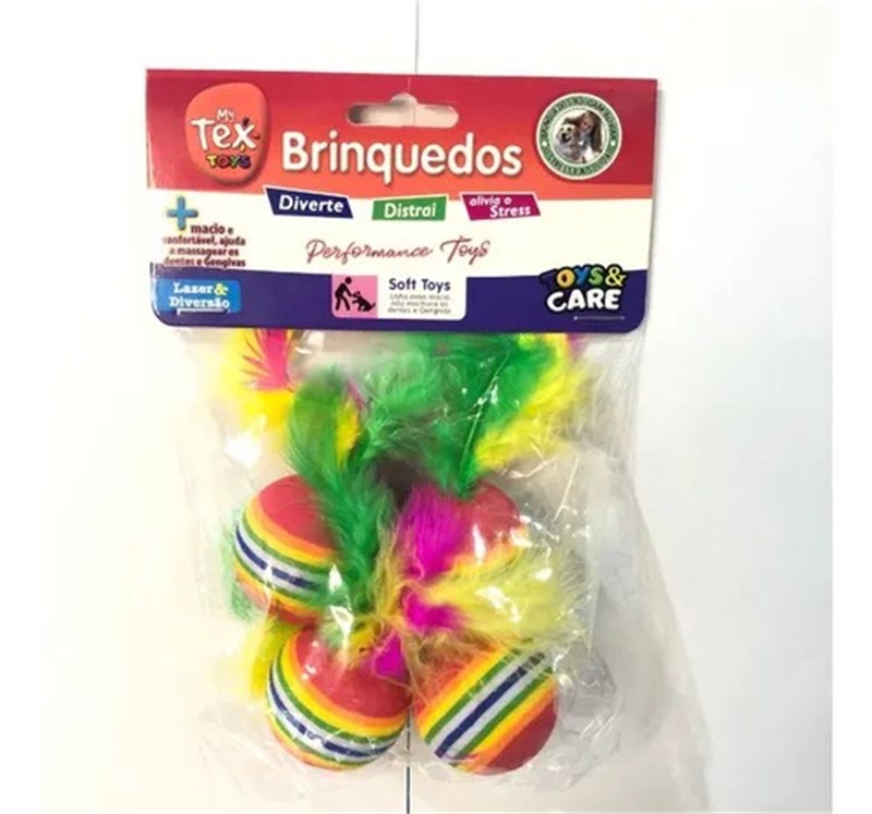 Brinquedo Bolinhas Com Pena Para Gatos Kit Com 4 Unidades