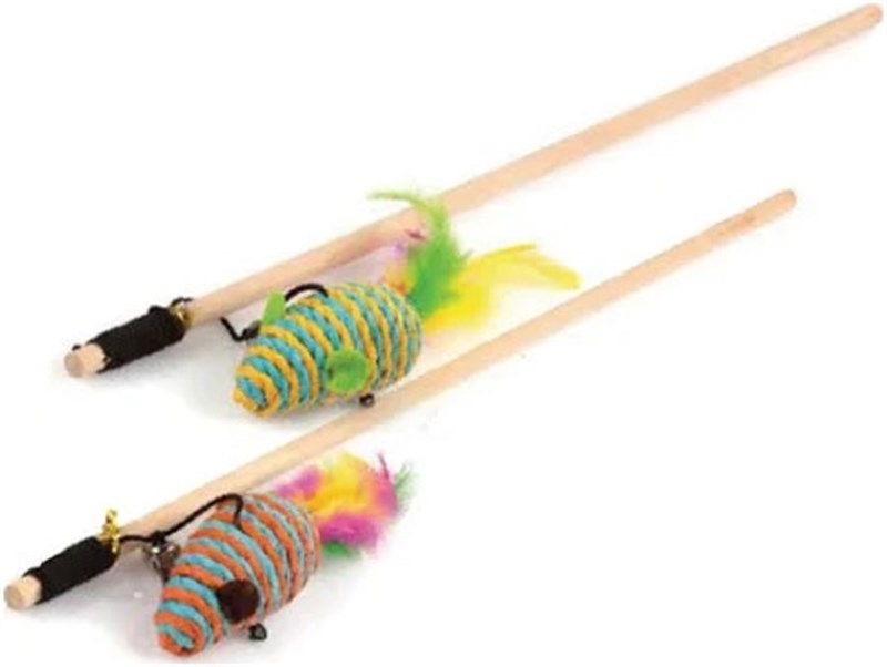 Varinha Brinquedo para Gato com Rato e Penas 40cm