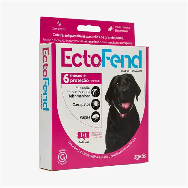 Coleira Ectofend Antiparasitária Rosa para Cães Grande Porte - 65cm