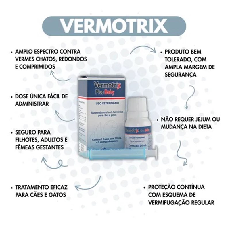 Vermotrix Plus Baby 20ml Vermífugo Líquido para Cães e Gatos