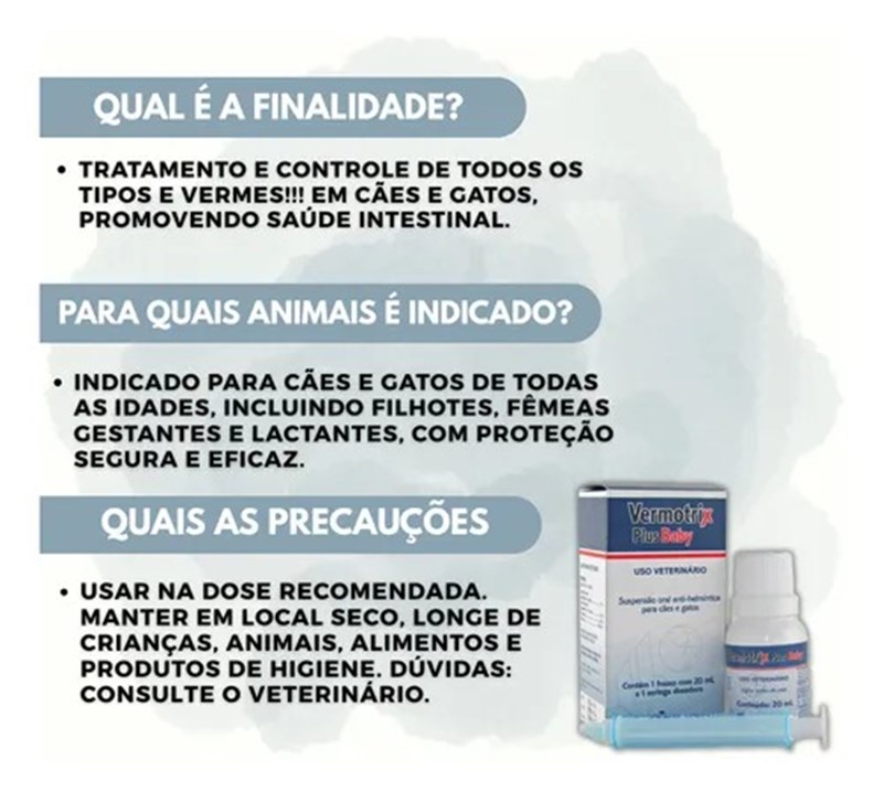 Vermotrix Plus Baby 20ml Vermífugo Líquido para Cães e Gatos