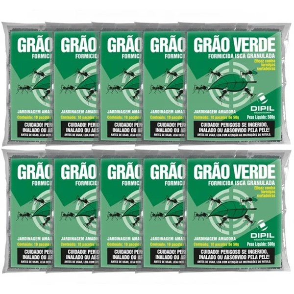 Grão Verde isca Granulada para Formigas Cortadeiras 500g com 10 Pacotes