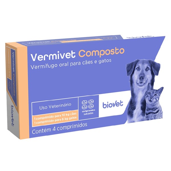 Vermífugo Biovet Vermivet Composto 600mg para Cães com 4 Comprimidos