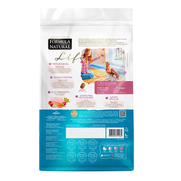 Ração Fórmula Natural Life Super Premium Cães Adultos Mini e Pequeno Frango e Linhaça 1kg