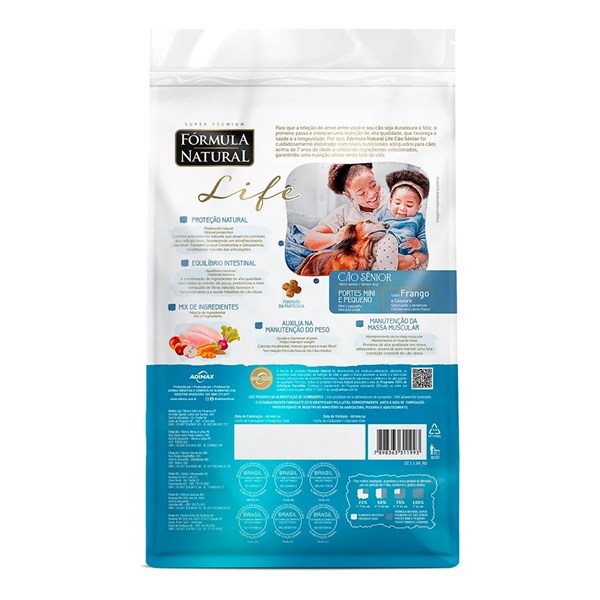 Ração Fórmula Natural Life Cães Sênior Mini e Pequeno Frango e Cenoura 1kg