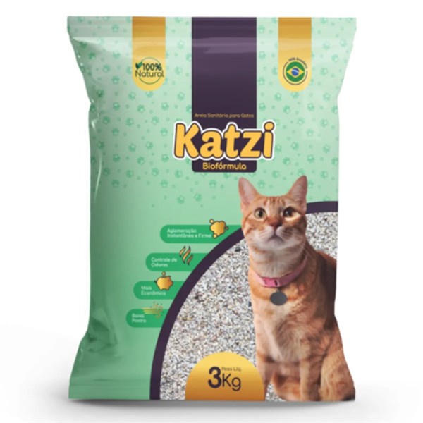 Areia Sanitária Katzi Biofórmula Grossa para Gatos 3Kg