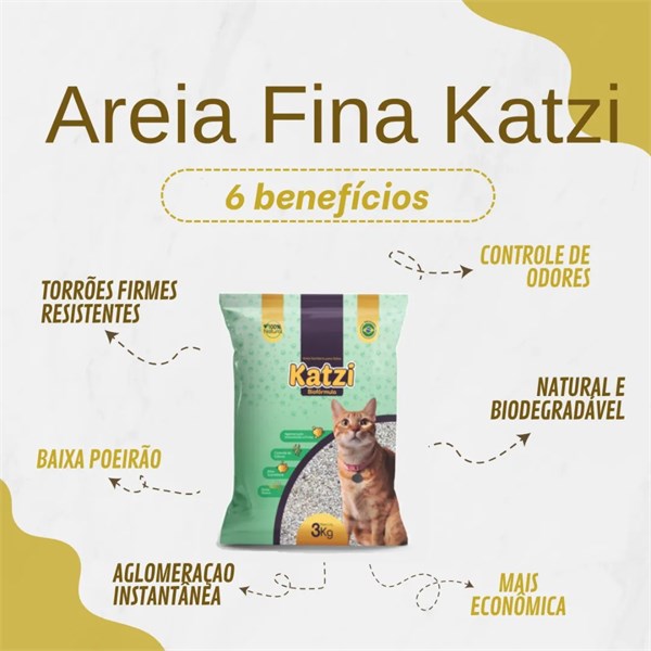 Areia Sanitária Katzi Biofórmula Grossa para Gatos 3Kg