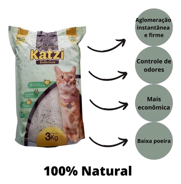 Areia Sanitária Katzi Biofórmula Grossa para Gatos 3Kg