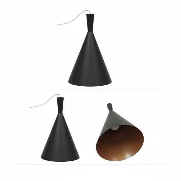 PENDENTE FUNIL 180 X 380MM PRETO COM COBRE