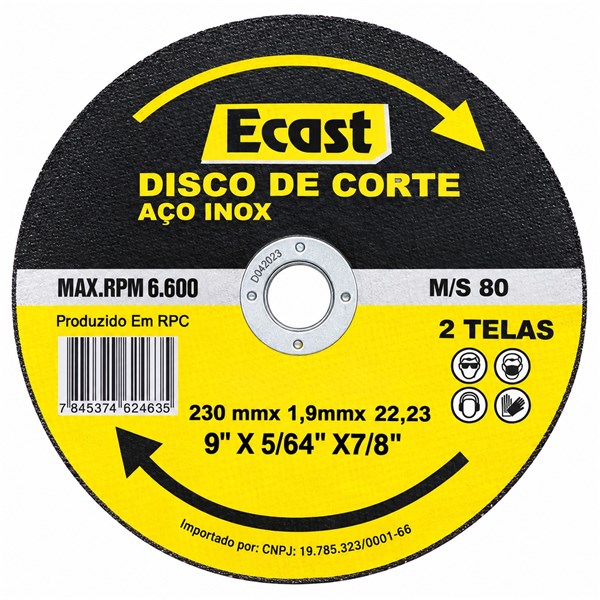 DISCO DE CORTE ACO INOX 230MM X 1,9MM X 22,23 23X23CM