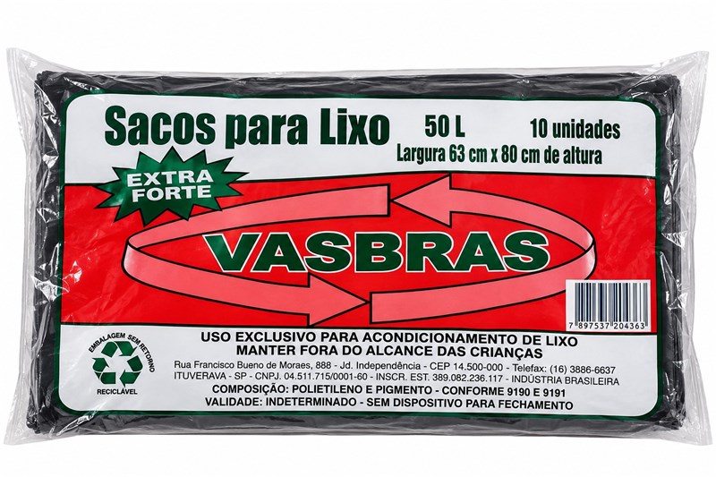 SACO DE LIXO 50L C/10UN PRETO