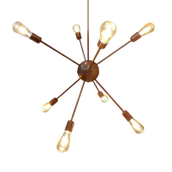 LUSTRE ALUMINIO ATOMO P/8 LAMPADAS PRETO C/ COBRE E-27