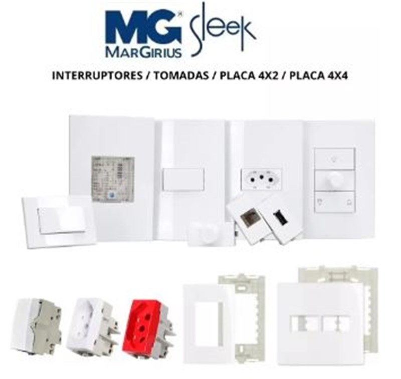 Conjunto 4×2” Interruptor + Tomada 10A MARGIRIUS SLEEK