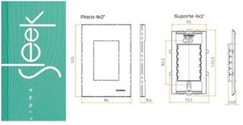 Placa + Suporte 4x2 3 postos Margirius SLEEK