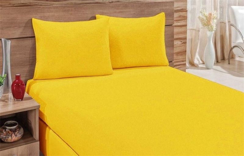 Jogo De Lençol Malha Estampado - Cor Azul Bebê - Para Cama Casal Queen 03 Peças - Tecido Liso 100% Algodão