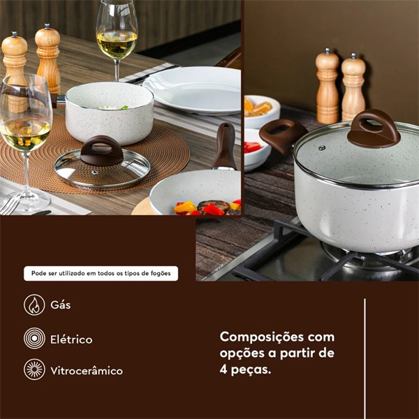 Conjunto de Panelas 5 Peças Smart Plus com Indução (Cor Vanilla)
