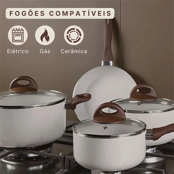 Conjunto de Panelas 5 Peças Smart Plus com Indução (Cor Vanilla)