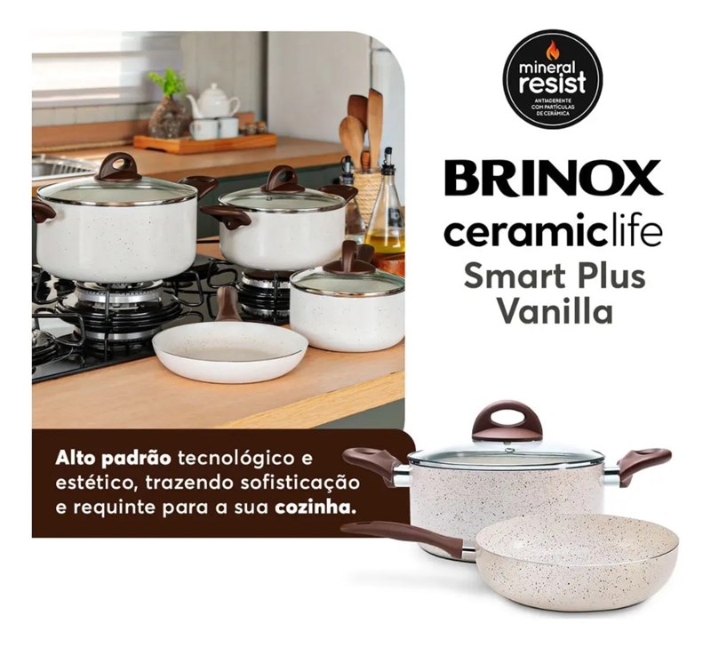 Conjunto de Panelas 5 Peças Smart Plus com Indução (Cor Vanilla)