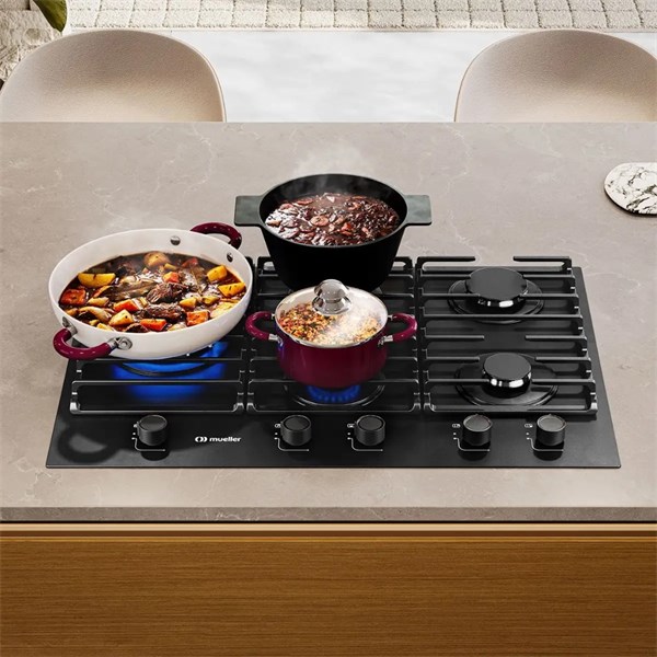 Cooktop Mueller 5 Bocas Tripla Chama MCG5BM: Potência e Design Premium