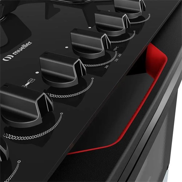 Fogão Mueller 5 bocas Branco com Mesa de Vidro e grades de ferro fundido