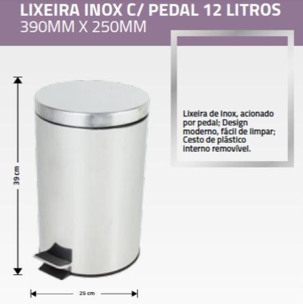 LIXEIRA INOX C/ PEDAL 12L