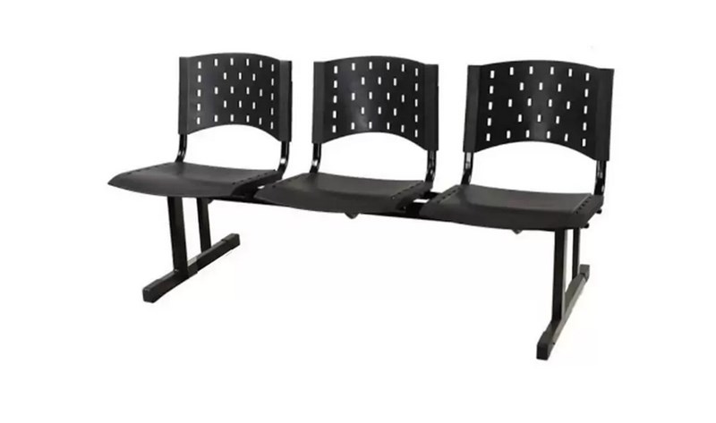 Cadeira Longarina plástica 03 Lugares Preta