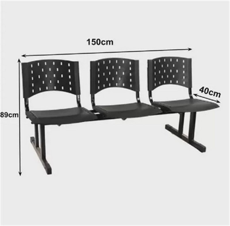 Cadeira Longarina plástica 03 Lugares Preta