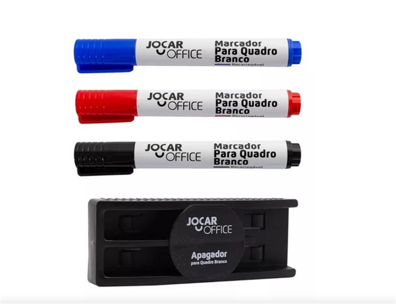Caneta Para Quadro Branco 3 Pincéis e Apagador