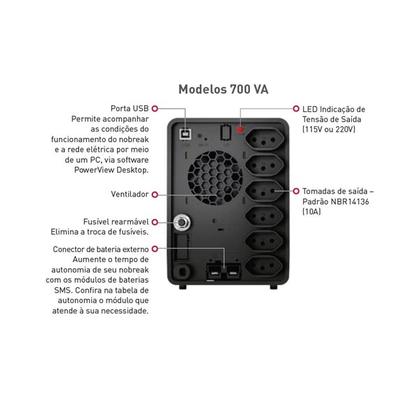 No-Break SMS Pro 700VA Entrada Bivolt e Saída Bivolt Wi-Fi 1 Bateria - 29400