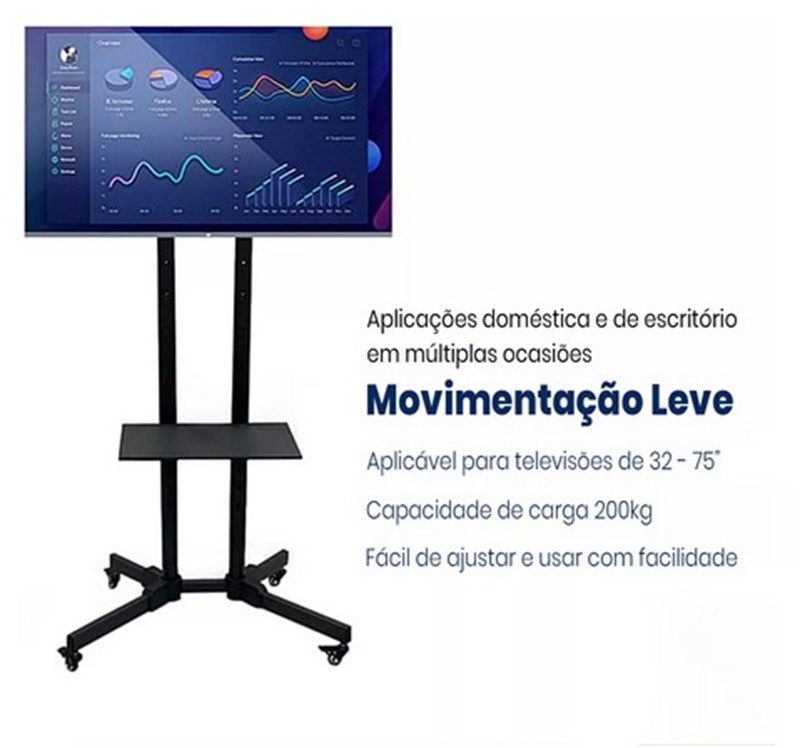 Suporte De Chão Para Tv Monitor 32 A 75 Com Rodinhas