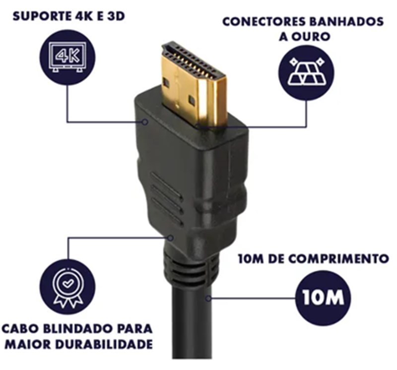 Cabo Hdmi 10 Metros Full Hd 2.0 4K