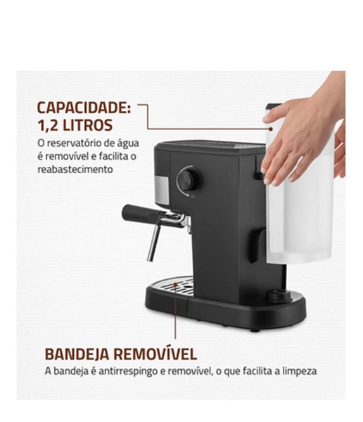 Cafeteira Espresso Dolce Crema 20 Bar Mondial Preto e Inox 127V