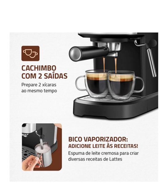 Cafeteira Espresso Dolce Crema 20 Bar Mondial Preto e Inox 127V