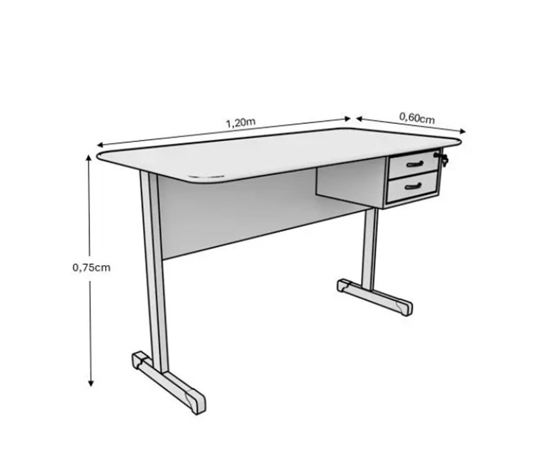 Mesa De Escritório Com 2 Gavetas 1,20X0,60X75cm