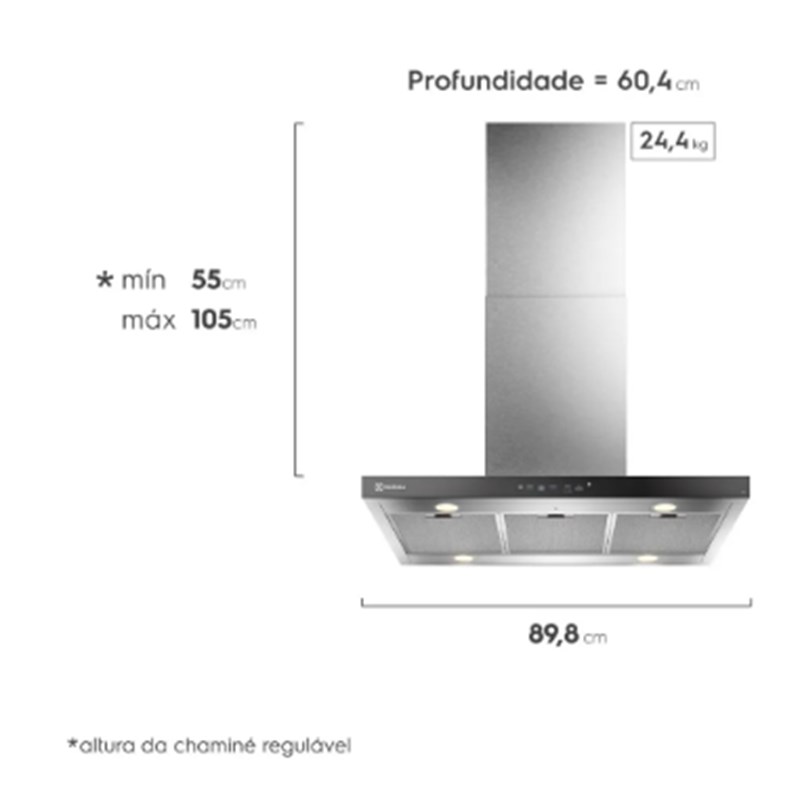 Coifa de Ilha Electrolux 90cm Inox Experience com Inteligência Artificial e Alto Poder Sucção CE9IF 127v