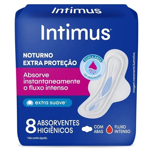 ABSORVENTE INTIMUS NOTURNO SUAVE COM ABAS 8 UNIDADES