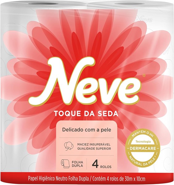 PAPEL HIGIÊNICO NEVE TOQUE DE SEDA FOLHA DUPLA 4 ROLOS 20M