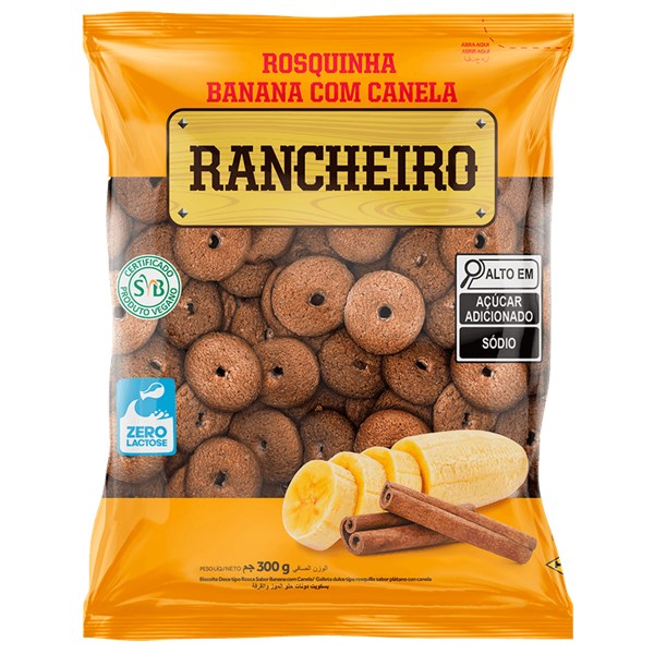 BISCOITO RANCHEIRO ROSQUINHA BANANA E CANELA 300G