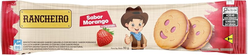 BISCOITO RANCHEIRO RECHEADO MORANGO E CARAMELO 90G