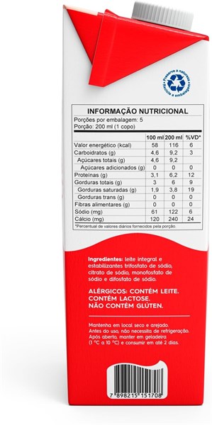 LEITE LONGA VIDA PIRACANJUBA INTEGRAL 1L