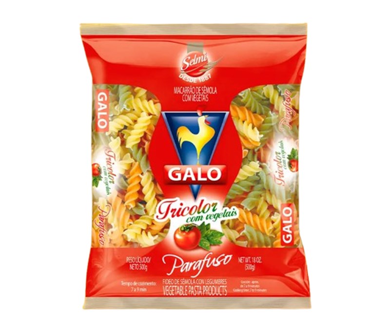 MACARRÃO GALO PARAFUSO TRICOLOR 500G