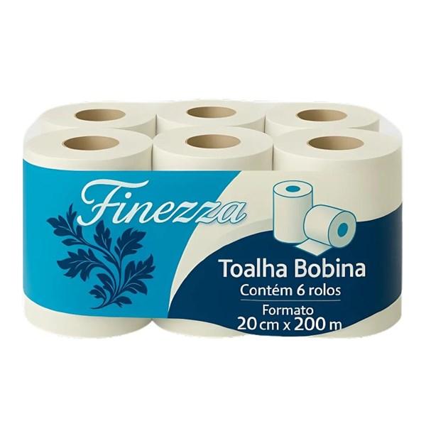 Papel Toalha Bobina Auto Corte 20x200m C/ 6 Rolos - Celulose Premium | Finezza
