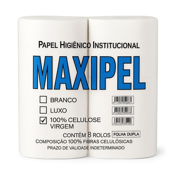 PAPEL HIGIENICO ROLAO FOLHA DUPLA PREMIUM C/ 8 RL - CELULOSE |MAXIPEL|