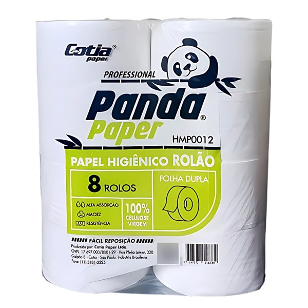 Papel Higiênico Rolão | Folha Dupla | C/ 8 Rolos - Celulose Premium | Panda - HMP0012
