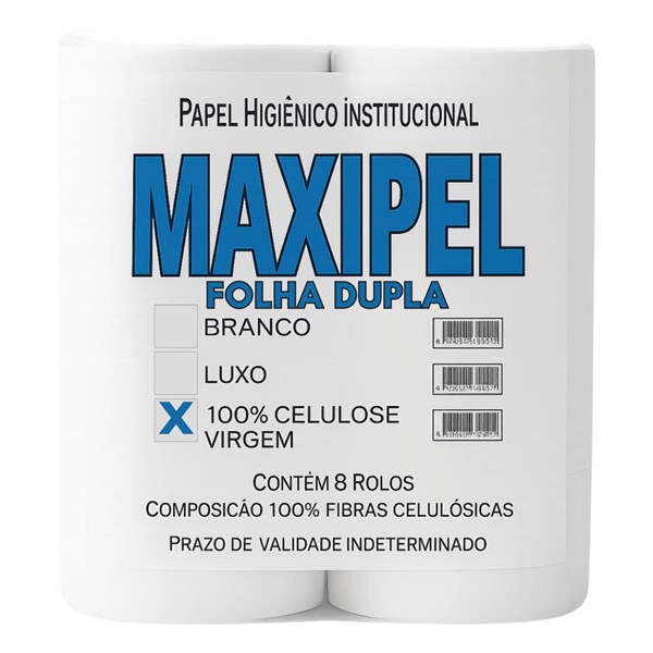 PAPEL HIGIENICO ROLAO FOLHA DUPLA PREMIUM C/ 8 RL - CELULOSE |MAXIPEL|