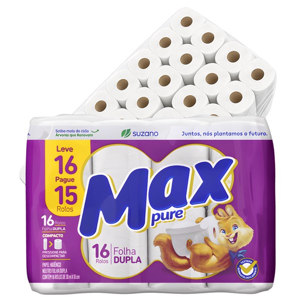 PAPEL HIGIENICO 30M FOLHA DUPLA FD C/ 64 RL |MAX PURE|