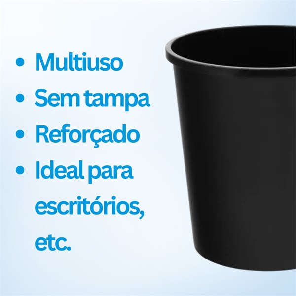 Lixeira Cesto 10L Preto Escritório Redondo Sem Tampa | Arqplast